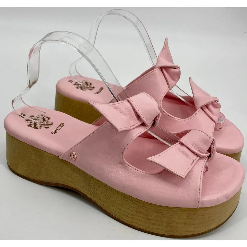 Sam & Libby Indie Womens SZ 10 Bow Y2K Platform Mules Pink Barbie Doll Sandals - Picture 2 of 8